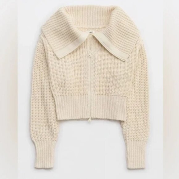 Aerie Cropped Double ZIp Sweater - Picture 2 of 2